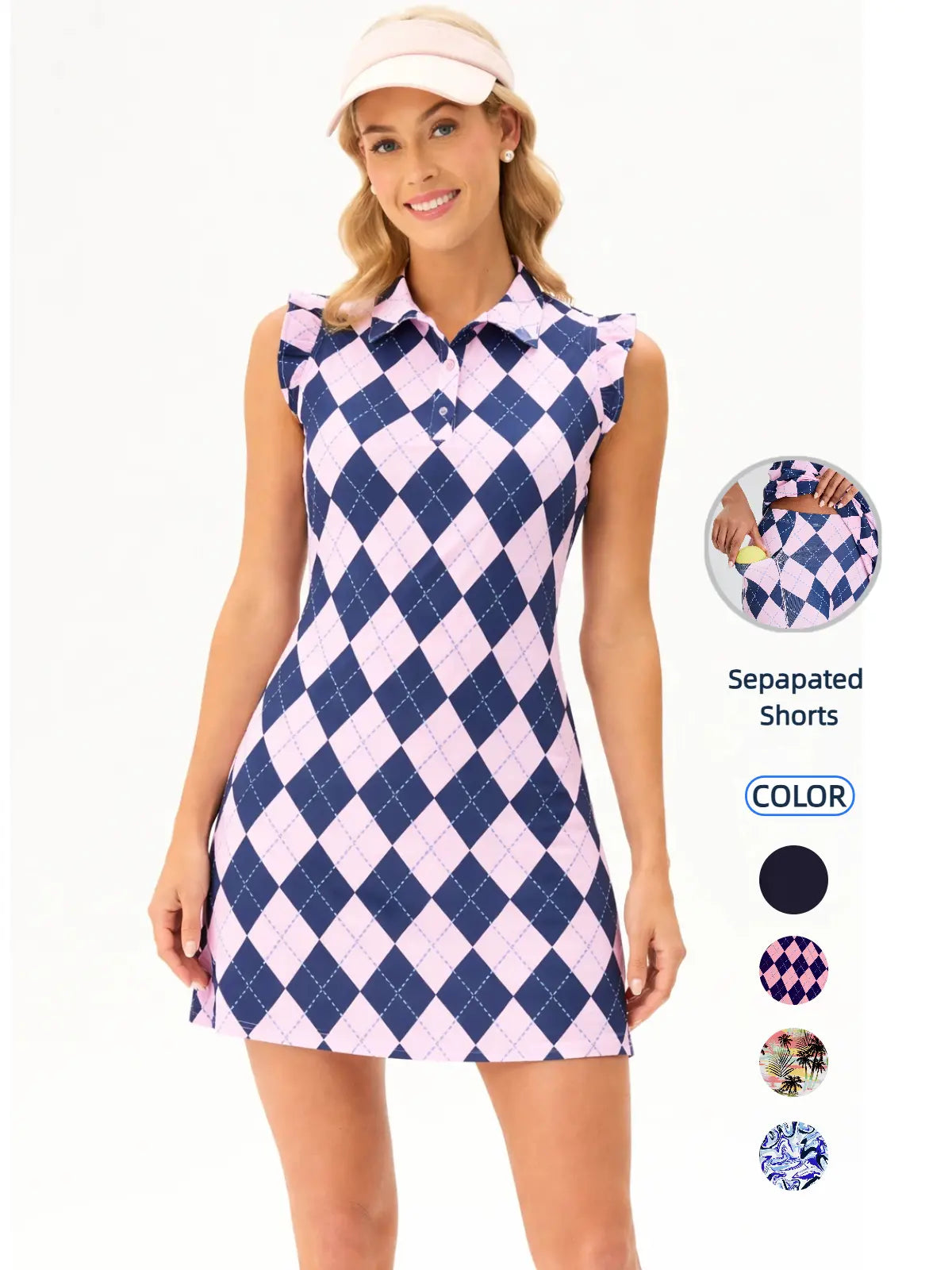 Soneven Womens Tennis Dress Sleeveless Golf Dresses with Shorts and Pockets Ruffle Sleeve Workout Athletic Dresses Casual 2026 Spring Break Gift for Easter'S Day Mother'S Day