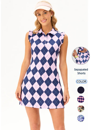 Soneven Womens Tennis Dress Sleeveless Golf Dresses with Shorts and Pockets Ruffle Sleeve Workout Athletic Dresses Casual 2026 Spring Break Gift for Easter'S Day Mother'S Day